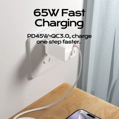 65W PD GaN Fast Charger With Retractable USB C Charging Cable For iPhone 16 15 Samsung Xiaomi Laptop Pad Type C Wall Adapter - Image 3