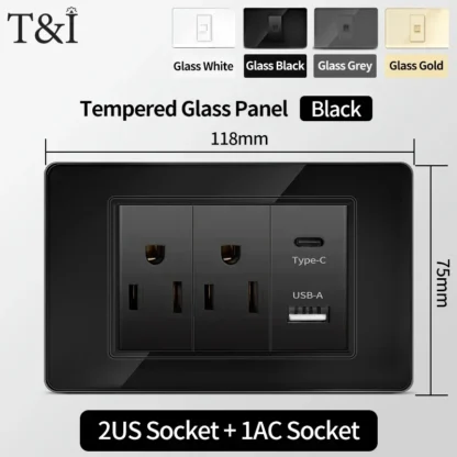 America Standard Power Outlet 118 Series 118*75mm Double USB Type-C Quick Charger US Mexico Glass Panel Wall Socket 16A 110V - Image 14