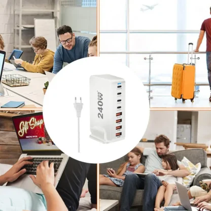 240W Desktop Charging Station  4 USB Type C USB Type A Charger 8 Ports For iPhone15 PD Fast Charger For Laptop Tablet - Image 14
