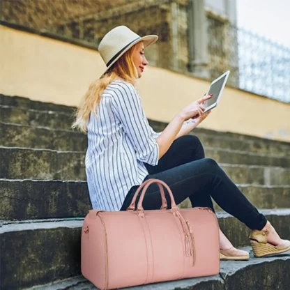 Foldable Women's Travel Convenient Carry-on Clothing Bag Large PU Leather Duffel Bag Women's Business Travel Bag - Image 4