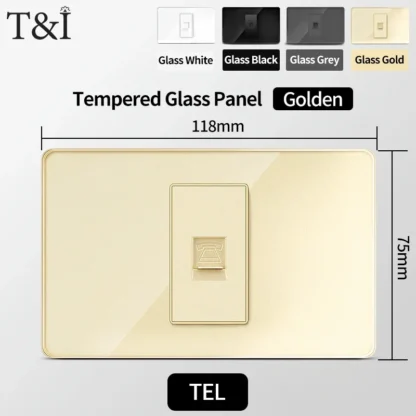 118 Wall Switch Socket with USB Type-C 20W 16A  Fast Charging Italy Chile Schuko Outlet Golden Tempered Glass Panel for Office - Image 7
