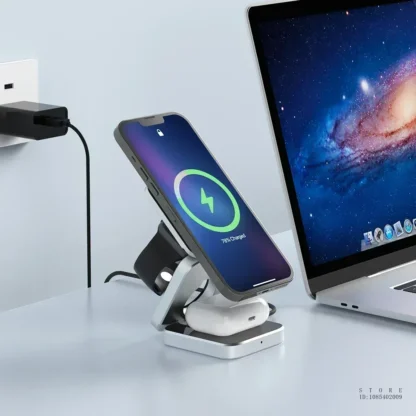 Travel Magnetic Wireless Charging Station 3 in 1 for IPhone 15 14 13 12 Pro/Max,Apple Watch 8, AirPods 3/2,Foldable Phone Hold - Image 3