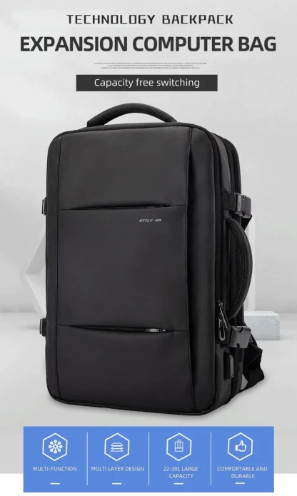 HK Business Backpack for Men Waterproof Anti-Theft 15.6” Laptop Backpack Casual Large Capacity Expandable Travel Bag Short Trip - Image 12