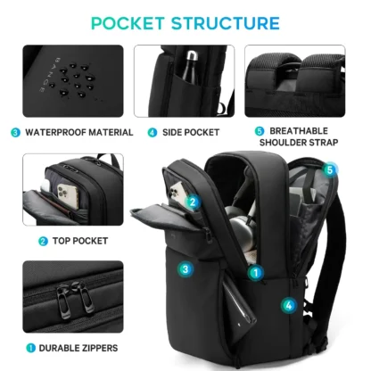 BANGE Smart Waterproof Travel Backpack Business Flight Approved Carry on Backpack Large Capacity 16 inch Laptop Backpack for Men - Image 4