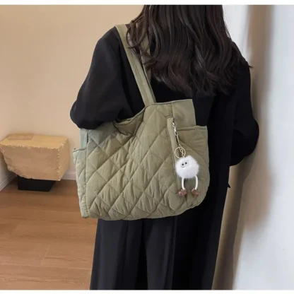 Fashion New Ins Cotton Clothing Bag for Women New Diamond Grid Large Capacity Hand-held Tote Bag Commuting Shopping Shoulder Bag - Image 34