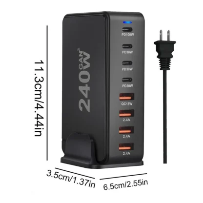 240W Desktop Charging Station  4 USB Type C USB Type A Charger 8 Ports For iPhone15 PD Fast Charger For Laptop Tablet - Image 8