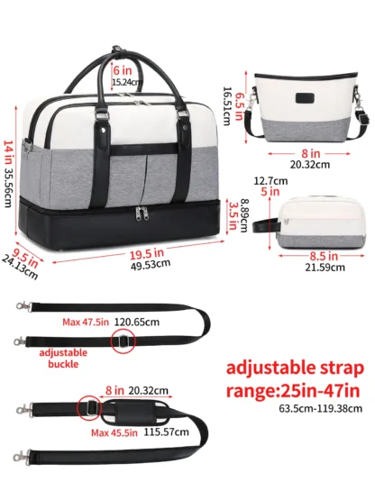 Large Capacity Travel Bag Handbag Tote Travel Bag Shoulder Weekend Bag with Shoe Compartment Breathable Travel Night Bags - Image 16