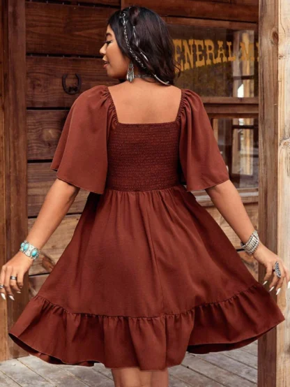 Plus-Size Loose Casual Printed Short-Sleeve Belted Flowy Dress - Image 3