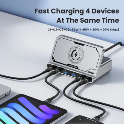 ASOMETECH 160W USB Charging Station 7 in 1 Wireless Charger 65W 45W PPS PD Type C Fast Charge For Macbook iPad iPhone 16 Samsung - Image 3