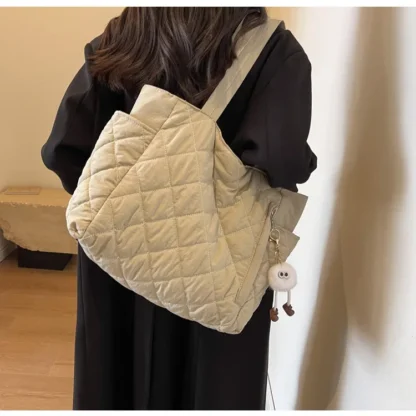 Fashion New Ins Cotton Clothing Bag for Women New Diamond Grid Large Capacity Hand-held Tote Bag Commuting Shopping Shoulder Bag - Image 23