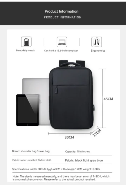 Rilibegan Laptop Men Backpack External USB Charging Travel Men Backpack Nylon School Bag Double Layer Quality Business Backpack - Image 20