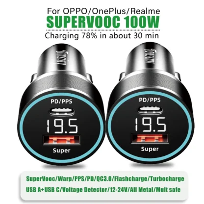 For OPPO car charger SuperVooc 100W, Cigarette Lighter plug for OPPO Find X7 Reno8,12V Usb for realme oneplus charger warp 80w - Image 7