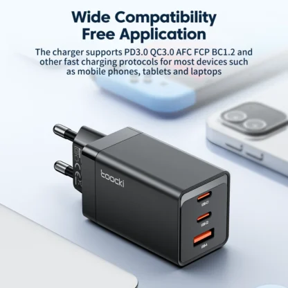 Toocki GaN 67W USB C Charger 3 Ports QC Fast Charging Wall Adapter Type C Charger UK/US Plug for iPhone 15 Samsung Huawei OPPO - Image 3