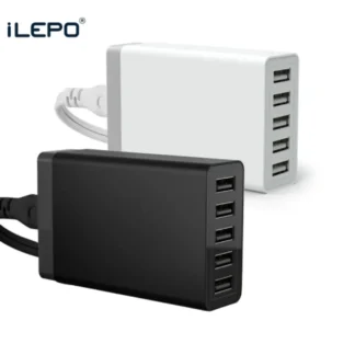 5 Ports USB Charger Desktop Charging Station 40W Smart Charger Adapter for Smart Phone iPhone 15 14 Samsung S23 S22 Xiaomi
