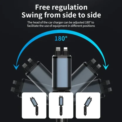 4-in-1 Retractable Car Charger, 66 Watt Fast Charging with Ambient Lighting + Red Star Top Firing Light with 2 USB Port Plugs, - Image 2