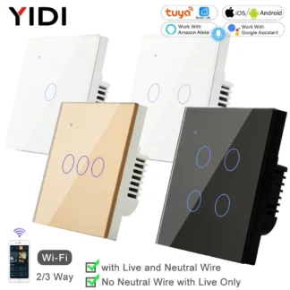 Tuya Smart Life WiFi Wall Touch Button 220V AC Light Switch for Lamp 1 2 3 4 Gang APP Voice Remote Control EU UK Europe Standard