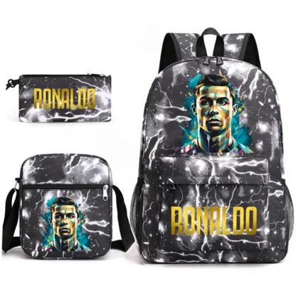 Ronaldo print student schoolbag 3-piece set youth backpack pencil case shoulder bag set - Image 19