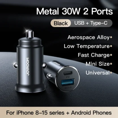 Joyroom 30W USB C Car Charger Adapter PD QC3.0 Mini Metal USB Charger Fast Charging Phone Charger for iPhone Samsung Huawei - Image 7