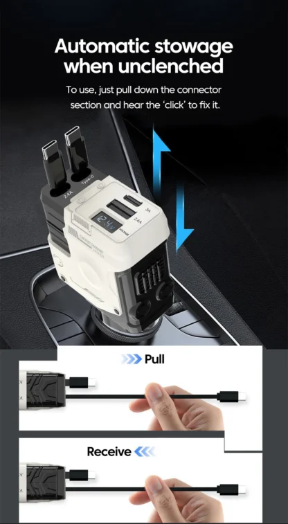 4-in-1 120W Retractable Car Charger Super Fast Charging Dual Type-C Adapter USB Cigarette Lighter For IPhone 15 Huawei Samsung - Image 16