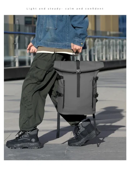 New Shoulder Bag Men's Senior Sense of Business Computer Outdoor Leisure Rolled Edge Travel Backpack Fashion Commuting - Image 8