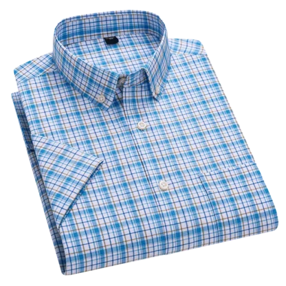 2025 Men's 100% Cotton Summer Stripe Shirts Short Sleeve Oxford Plaid Fashion Casual Slim Fit Comfortable High Quality Office - Image 2