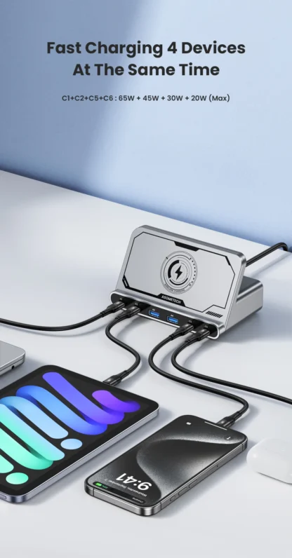 ASOMETECH 160W USB Charging Station 7 in 1 Wireless Charger 65W 45W PPS PD Type C Fast Charge For Macbook iPad iPhone 16 Samsung - Image 21
