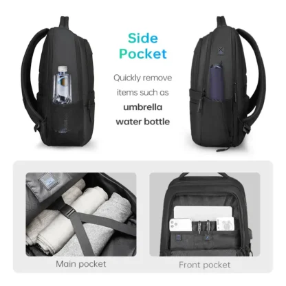 MarkRyden Fady: Expandable Lightweight USB Charging Laptop Backpack with Anti-theft Backpack Men Backpack Black Backpack - Image 4