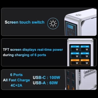 Ubigbuy 300W GaN Charger PPS PD 100W USB Type C 6-Port Digital Display Desktop Fast Charging Station for MacBook iPhone Samsung - Image 2