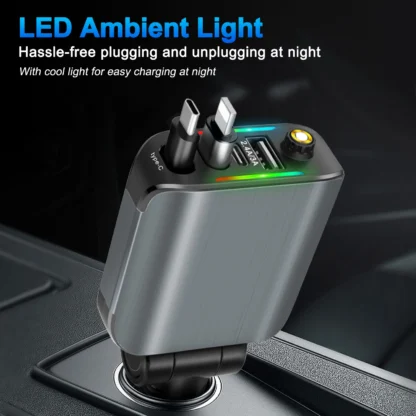 Retractable Car Charger With Starlight, 4 In 1 USB C For IPhone And Android Car Charger Fast Charging, - Image 4