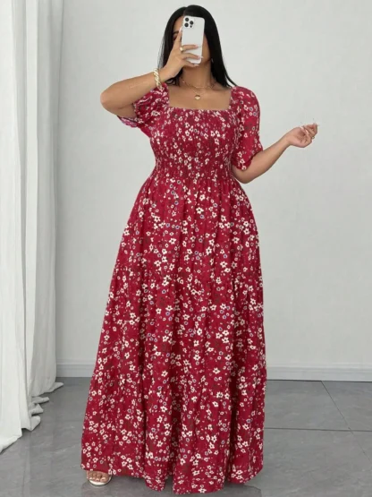 Plus Size Floral Casual Dress for Women, Fitted Woven Fabric, Comfortable for Spring & Fall, Fashion - Image 4