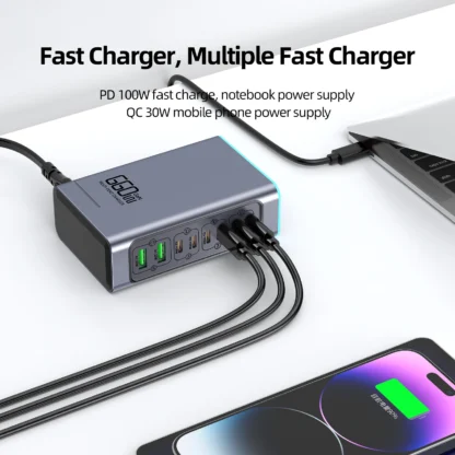660W GaN Charger USB C Fast Desktop 8-port USB Type C PD Charger Fast Charge 3.0 USB Type C Fast Charger for iPhone16 15 Samsung - Image 4