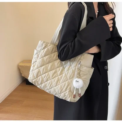 Fashion New Ins Cotton Clothing Bag for Women New Diamond Grid Large Capacity Hand-held Tote Bag Commuting Shopping Shoulder Bag - Image 12