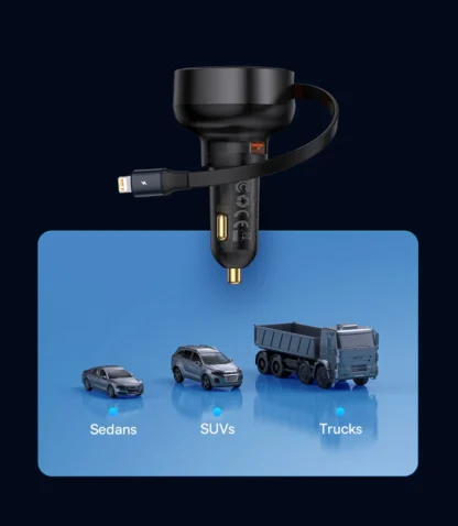 Baseus 60W Car Charger 2 in 1 Retractable Cable SCP 25W QC PD 30W Fast Car Phone Charger For iPad iPhone 16 15 14 13 Pro Samsung - Image 26