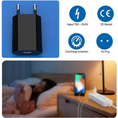 3/5/10pcs USB Power Plug 5V 1A Charger Travel Wall Charging Charger  Power Adapter USB AC EU Plug (Black) for Phone - Image 16
