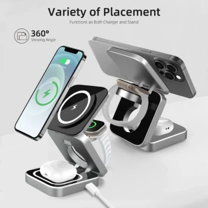 Travel Magnetic Wireless Charging Station 3 in 1 for IPhone 15 14 13 12 Pro/Max,Apple Watch 8, AirPods 3/2,Foldable Phone Hold - Image 2