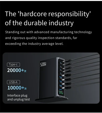 New Desktop Charger 520W  GaN 8-Port 4 USB C 4 USB-A PD 100W Fast Charger Hub USB Type C Mobile Phone Power Charger Station - Image 4
