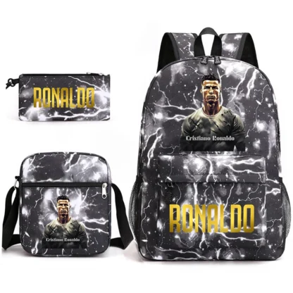 Ronaldo print student schoolbag 3-piece set youth backpack pencil case shoulder bag set - Image 17