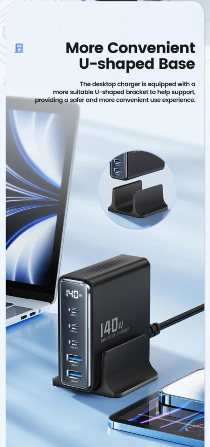 Toocki 140W GaN USB Charger 5in1 Desktop Fast Charge USB Type C Charger LED Display Charger For iPhone Xiaomi Smartphone Laptop - Image 23