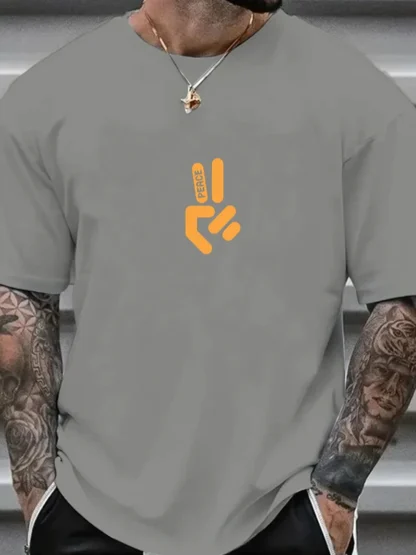 Camiseta de manga corta con cuello redondo y estampado de letras 100% algodón de talla grande informal de verano para hombre - Image 4
