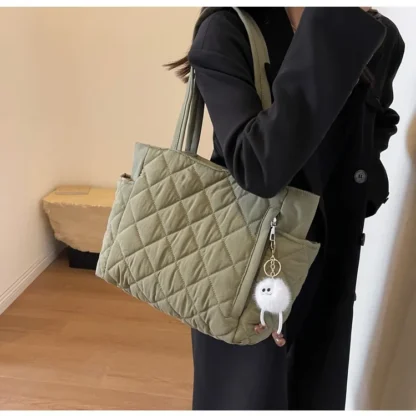 Fashion New Ins Cotton Clothing Bag for Women New Diamond Grid Large Capacity Hand-held Tote Bag Commuting Shopping Shoulder Bag - Image 28