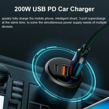 200W USB PD Car Charger 3port Super Fast Charger2.0 100W 65W SuperCharge QC3.0 for Honor Xiaomi Vivo Huawei iPhone 14 13Pro - Image 3