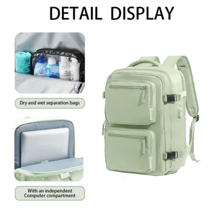 15inch Laptop Travel Backpack Recognized by Yijie Airlines Company, with Laptop Protective Bag, Adjustable Shoulder Strap, Trolley Protective Cover and USB Charging Port, Large Capacity, Can Hold Boarding Luggage, Multi-Compartment Storage, with College Student Standard, College Student Bag, Modern - Image 3