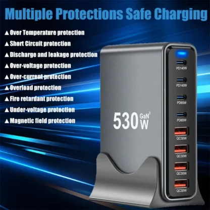 530W GaN USB Charger 8 Ports Desktop Charging Station PD3.1 QC3.0 USB Type C Fast Charge For iPhone 15 14/Samsung/Xiaomi MacBook - Image 2