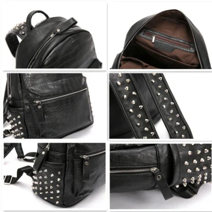 Fashion Rivet Backpack Men Alligator PU Leather Men's Backpacks Laptop Bag Rock Hip-Hop Travel Backpack Male Student School Bag - Image 6