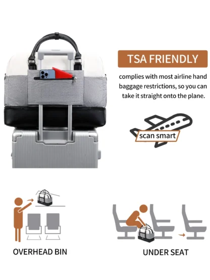 Large Capacity Travel Bag Handbag Tote Travel Bag Shoulder Weekend Bag with Shoe Compartment Breathable Travel Night Bags - Image 3