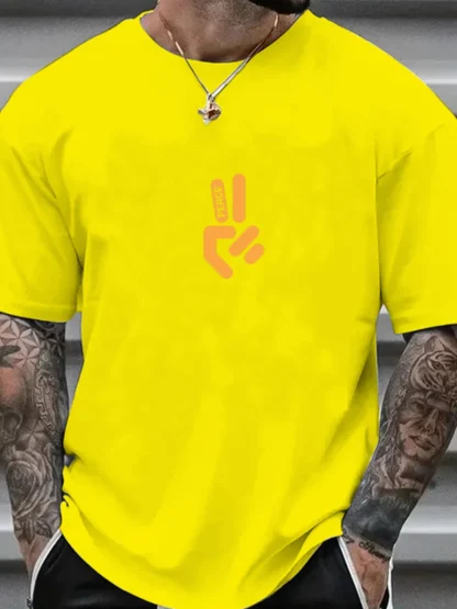 Camiseta de manga corta con cuello redondo y estampado de letras 100% algodón de talla grande informal de verano para hombre - Image 8