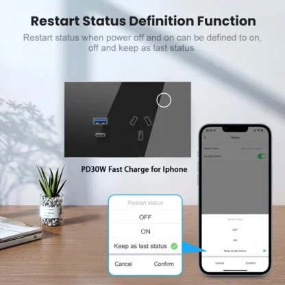 Melery Tuya Wall Socket WIFI Smart Australia Plug USB TYPE-C PD 30W  Argentina Outlet Power Touch Remote by Alexa Google Home - Image 3