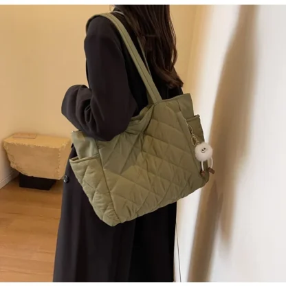 Fashion New Ins Cotton Clothing Bag for Women New Diamond Grid Large Capacity Hand-held Tote Bag Commuting Shopping Shoulder Bag - Image 31