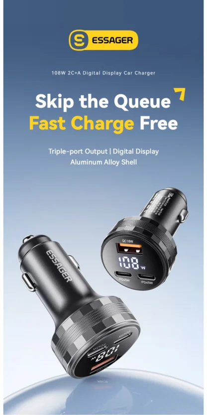 Essager USB C Car Charger 3 Ports 108W Type C Fast Charge PPS PD3.0 QC Car Phone Charger For  iPhone 16 15 Samsung Huawei Xiaomi - Image 9