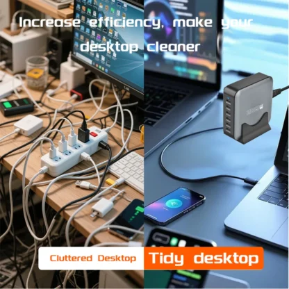 285W USB C Charger GaN 6 Ports Desktop Charging Station For iPhone 13 Samsung Xiaomi iPad MacBook PD Charger Type C Fast Charger - Image 3